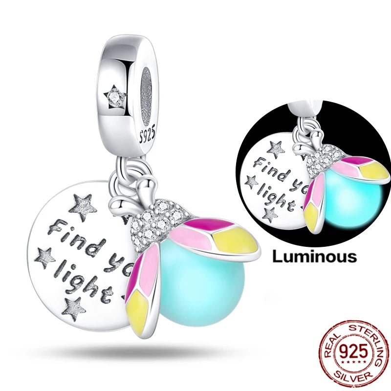 Charms 925 Sterling Silver Luminous Fireflies Pendant Beads Fit Women's Original 925 Bracelets DIY Jewelry Fine Making Gifts Hot