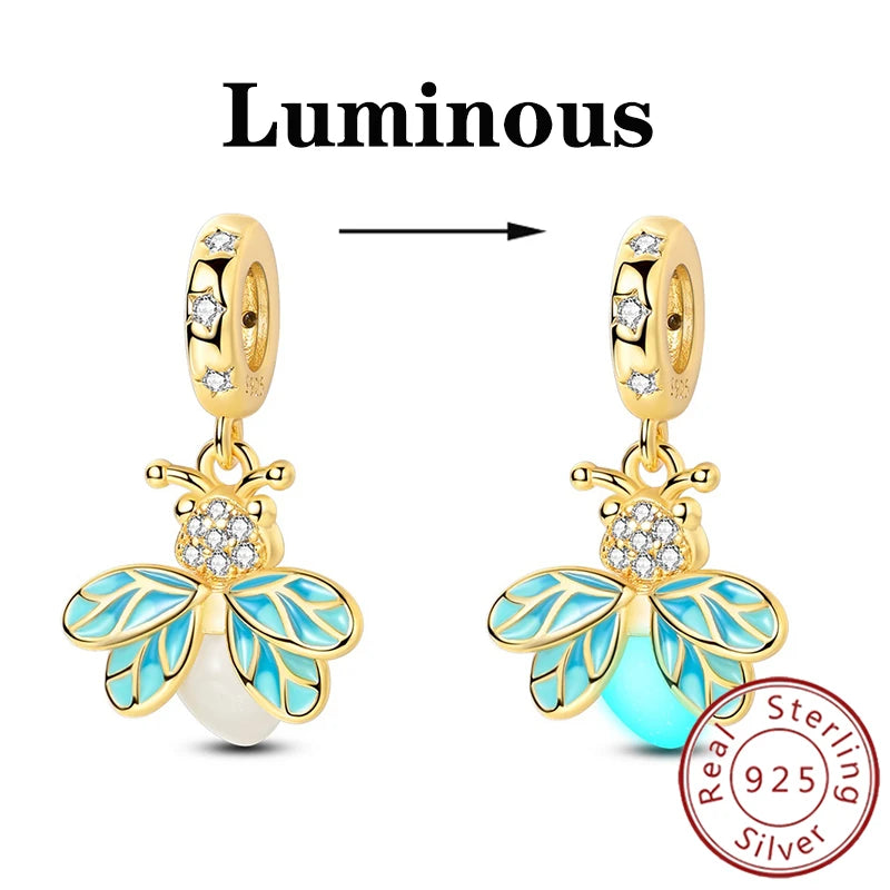 Charms 925 Sterling Silver Luminous Fireflies Pendant Beads Fit Women's Original 925 Bracelets DIY Jewelry Fine Making Gifts Hot