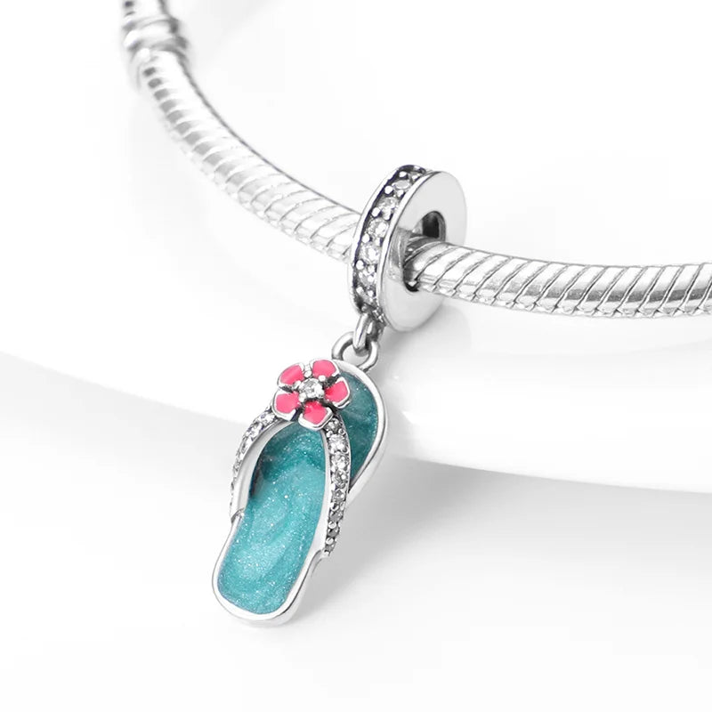 Charms Original 925 Sterling Silver Slipper Cool Summer Pendant Beads Fit Bracelet Diy Fine Gift Women Delicate Jewelry Accessor