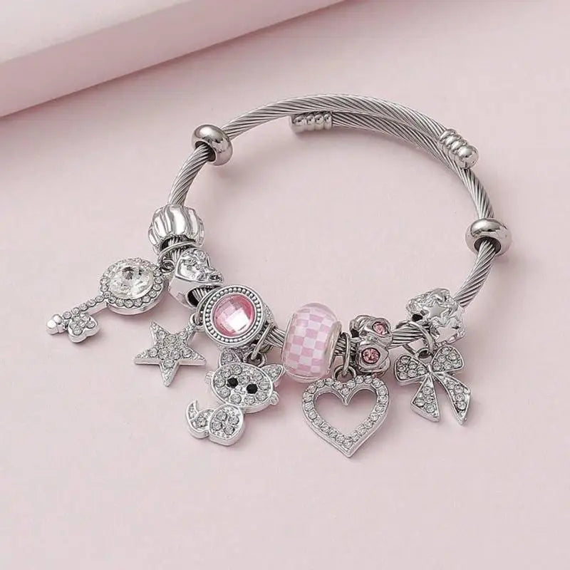Cute Women Bow Heart Bracelet Lightweight Adjustable Fashion Jewelry Accessory for Party Date Gift
