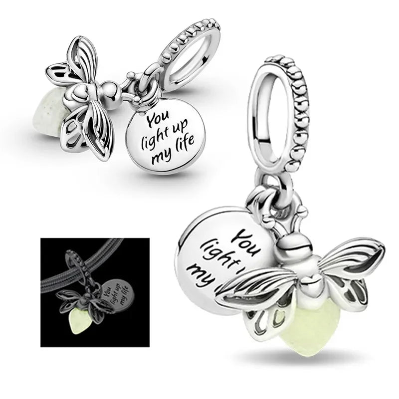 Silver 925 Firefly Charms Glow in The Dark Beads Pendant Fit Original Bracelet for Women Fine Jewelry Love Gifts Diy