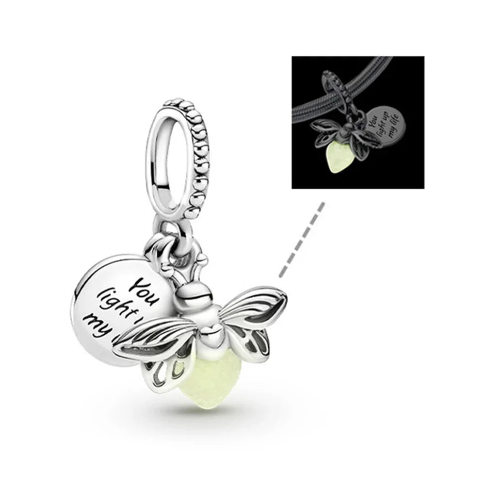Silver 925 Firefly Charms Glow in The Dark Beads Pendant Fit Original Bracelet for Women Fine Jewelry Love Gifts Diy