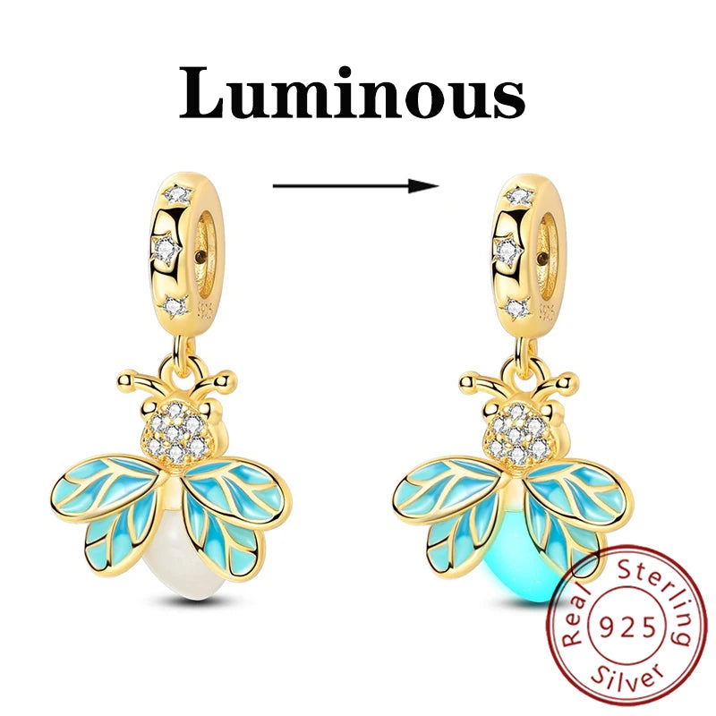 Charms 925 Sterling Silver Luminous Firefly Chameleon Aircraft Luggage Fit Original Bracelet Women Pendant Bead Jewelry Hot Gift