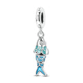 925 Sterling Silver Blue Enamel Fish CZ Charm Fit Women DIY Bracelet Necklace Fashion Jewelry Ocean Animal Pendant Gift
