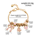 Adjustable Pink Heart Shaped DIY Bracelet Featuring Bow and Heart Charm Suitable for Everyday Wear or as a Valentine's Day Gift
