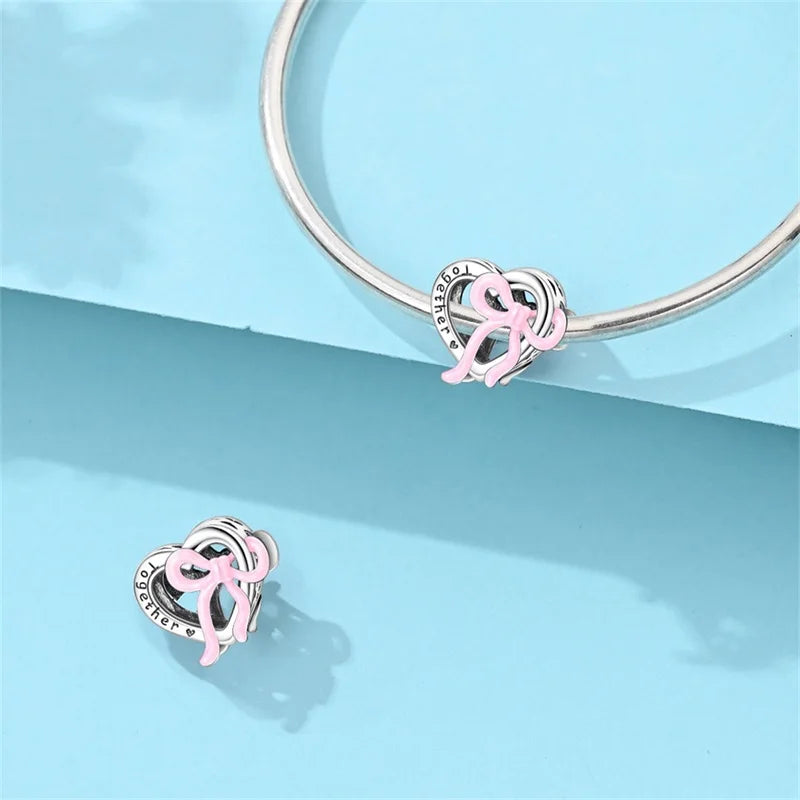 New 925 Sterling Silver Pink Concentric Knot Charms Beads Fit Original Bracelet DIY Women Exquisite Birthday Party Jewelry Gifts