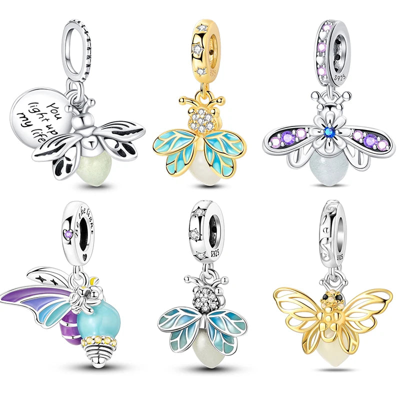 Charms 925 Sterling Silver Luminous Fireflies Pendant Beads Fit Women's Original 925 Bracelets DIY Jewelry Fine Making Gifts Hot