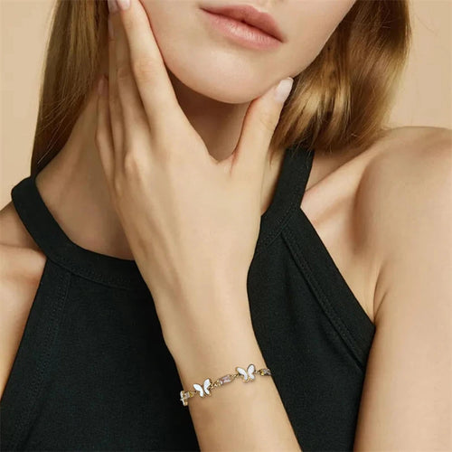 316L Stainless Steel New Crystal Embed Seashells Butterfly Bracelets For Women Fashion Girls Wrist Jewelry Birthday Gifts Bijoux
