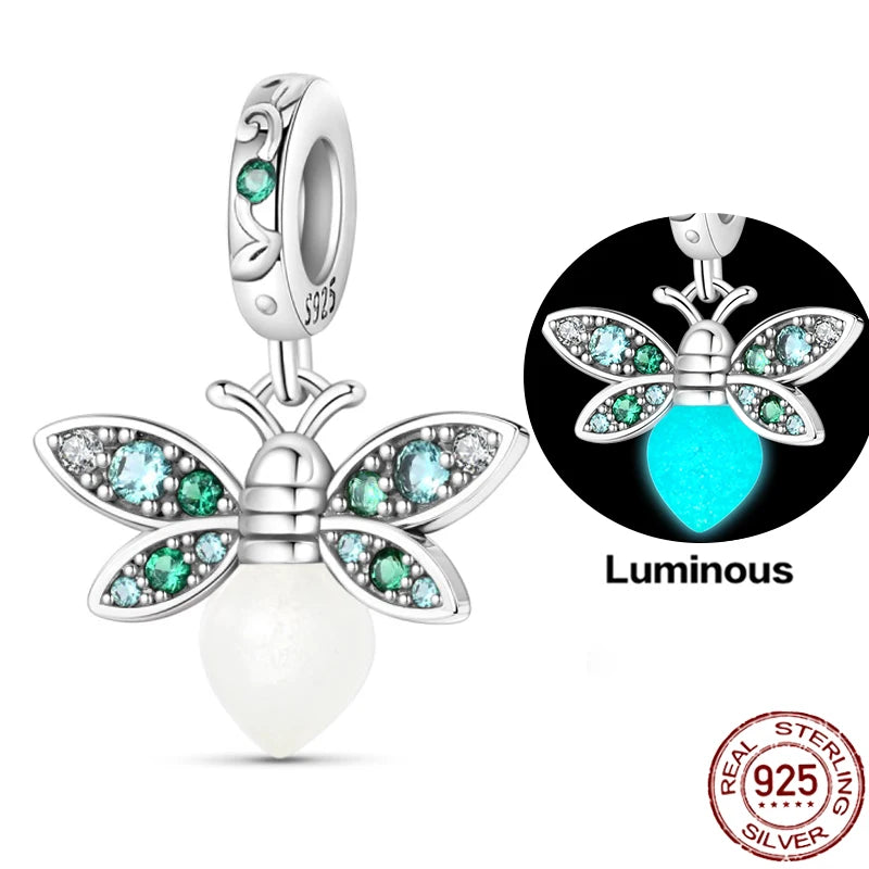 Charms 925 Sterling Silver Luminous Fireflies Pendant Beads Fit Women's Original 925 Bracelets DIY Jewelry Fine Making Gifts Hot