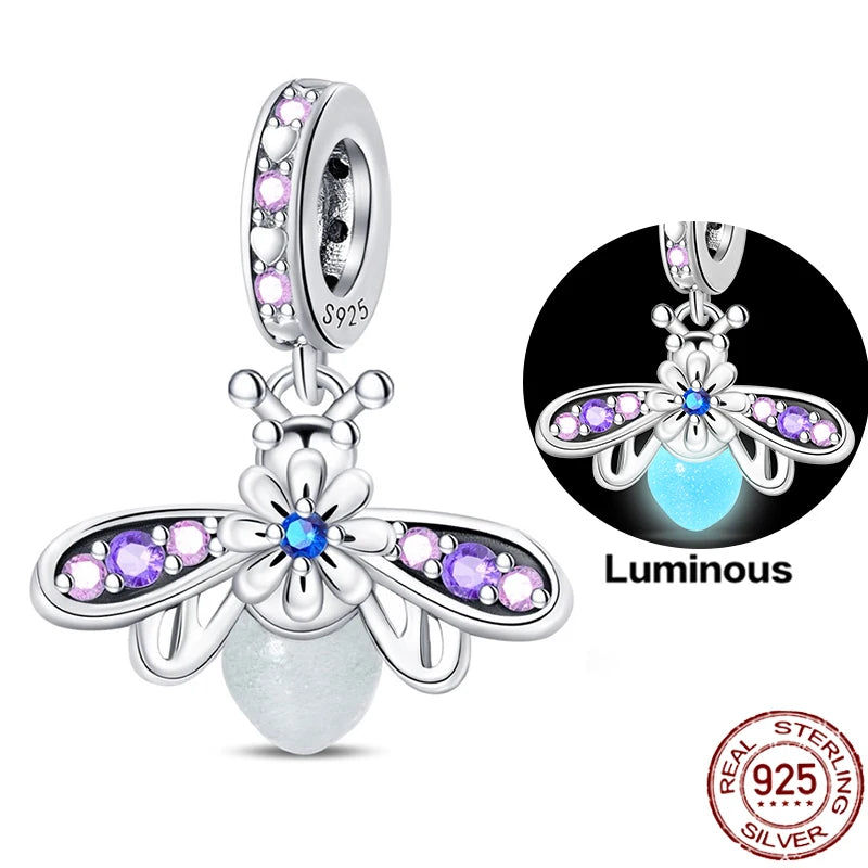 Charms 925 Sterling Silver Luminous Fireflies Pendant Beads Fit Women's Original 925 Bracelets DIY Jewelry Fine Making Gifts Hot