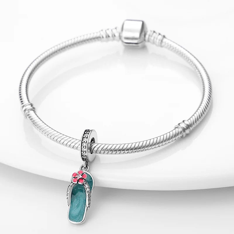 Charms Original 925 Sterling Silver Slipper Cool Summer Pendant Beads Fit Bracelet Diy Fine Gift Women Delicate Jewelry Accessor