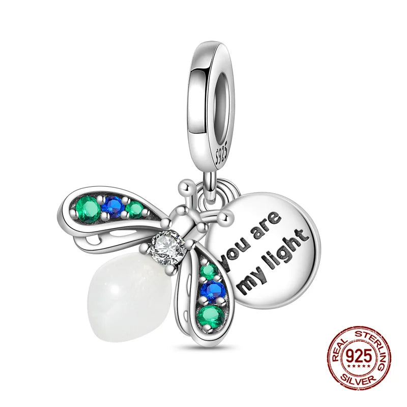 Glow-In-The-Dark Fireflies Pendants 925 Silver Charms Beads Fit 3mm Original Bracelet Necklace Womens DIY Fine Jewelry Gifts Hot