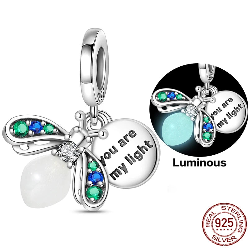 Charms 925 Sterling Silver Luminous Fireflies Pendant Beads Fit Women's Original 925 Bracelets DIY Jewelry Fine Making Gifts Hot