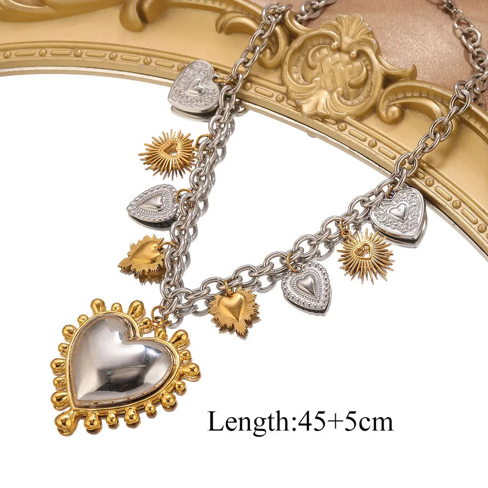 Jolivie Stainless Steel Punk Heart Pendants Necklace For Women Bigs Heart Charms Hip-hop Necklace Retro Gothic choker Jewelry