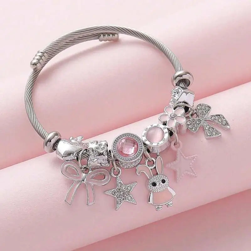 Cute Women Bow Heart Bracelet Lightweight Adjustable Fashion Jewelry Accessory for Party Date Gift