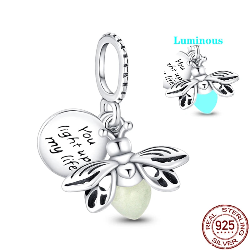 Charms 925 Sterling Silver Luminous Fireflies Pendant Beads Fit Women's Original 925 Bracelets DIY Jewelry Fine Making Gifts Hot