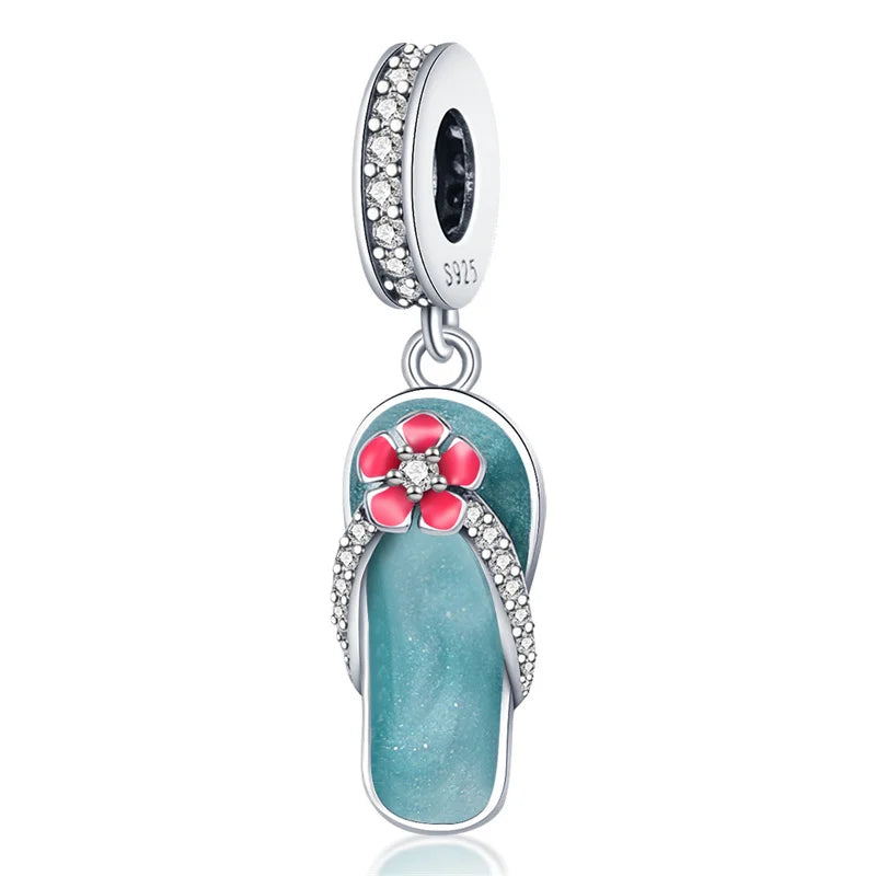 Charms Original 925 Sterling Silver Slipper Cool Summer Pendant Beads Fit Bracelet Diy Fine Gift Women Delicate Jewelry Accessor