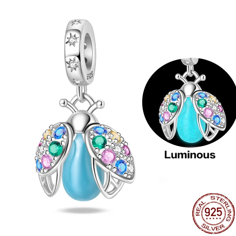 Charms 925 Sterling Silver Luminous Fireflies Pendant Beads Fit Women's Original 925 Bracelets DIY Jewelry Fine Making Gifts Hot
