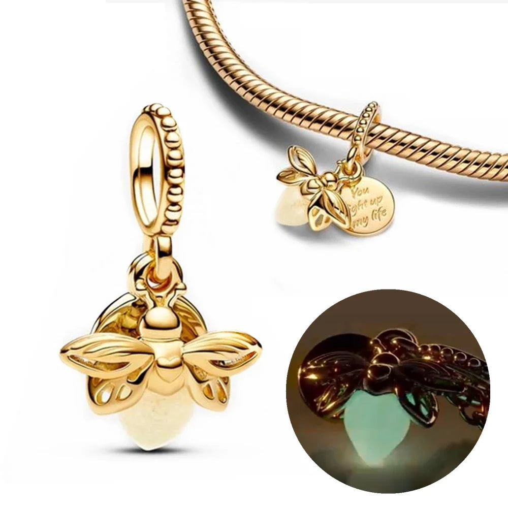Silver 925 Firefly Charms Glow in The Dark Beads Pendant Fit Original Bracelet for Women Fine Jewelry Love Gifts Diy