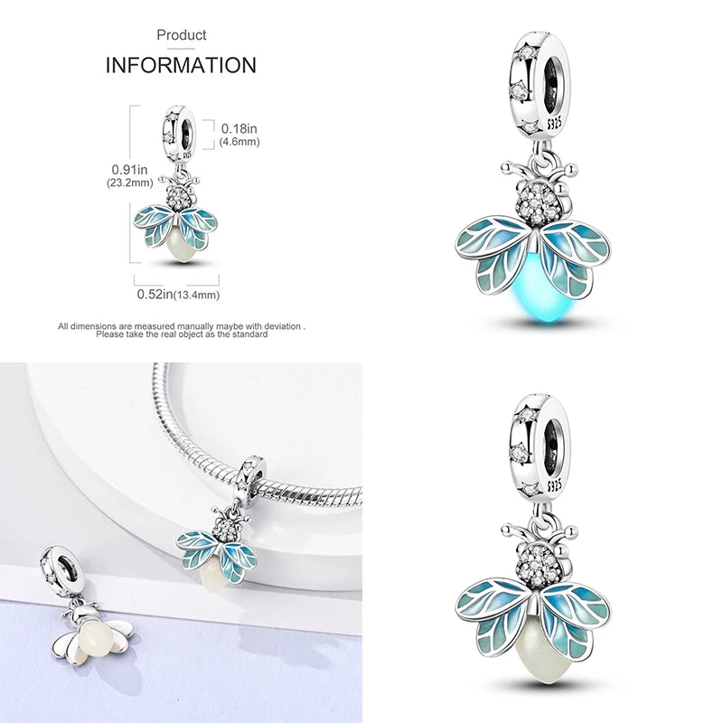 Charms 925 Sterling Silver Luminous Fireflies Pendant Beads Fit Women's Original 925 Bracelets DIY Jewelry Fine Making Gifts Hot