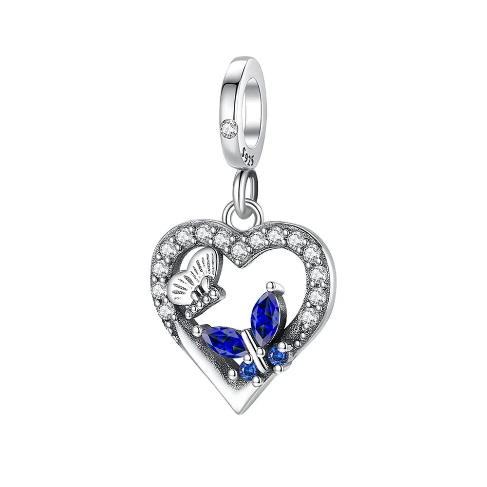 925 Sterling Silver Blue Flower Charms Beads Fit Original Bracelets Bag Keychain Charms Beads Pendant Diy Women Jewelry Gift