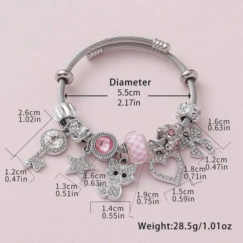 Cute Women Bow Heart Bracelet Lightweight Adjustable Fashion Jewelry Accessory for Party Date Gift