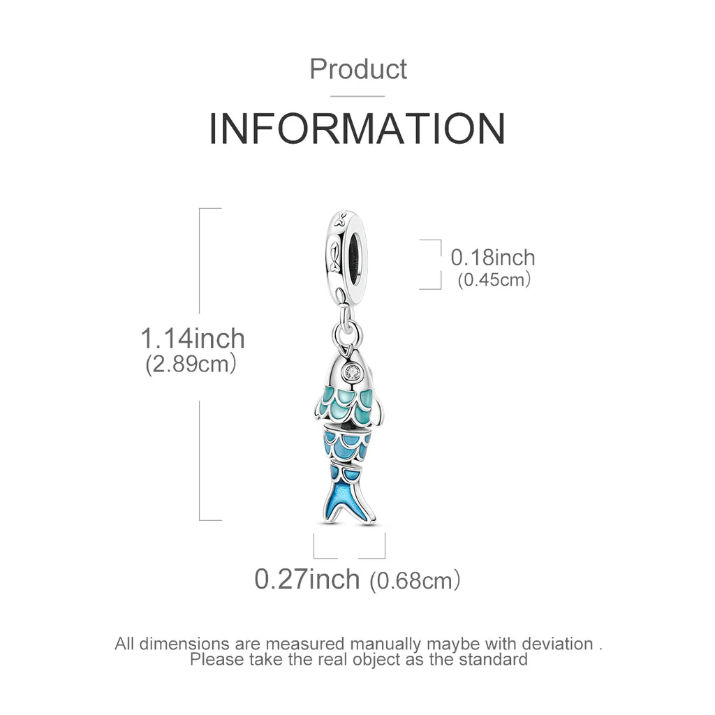 925 Sterling Silver Blue Enamel Fish CZ Charm Fit Women DIY Bracelet Necklace Fashion Jewelry Ocean Animal Pendant Gift