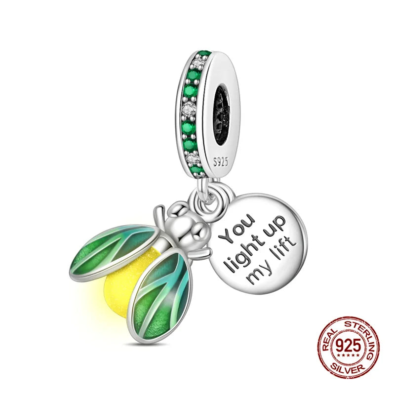Glow-In-The-Dark Fireflies Pendants 925 Silver Charms Beads Fit 3mm Original Bracelet Necklace Womens DIY Fine Jewelry Gifts Hot