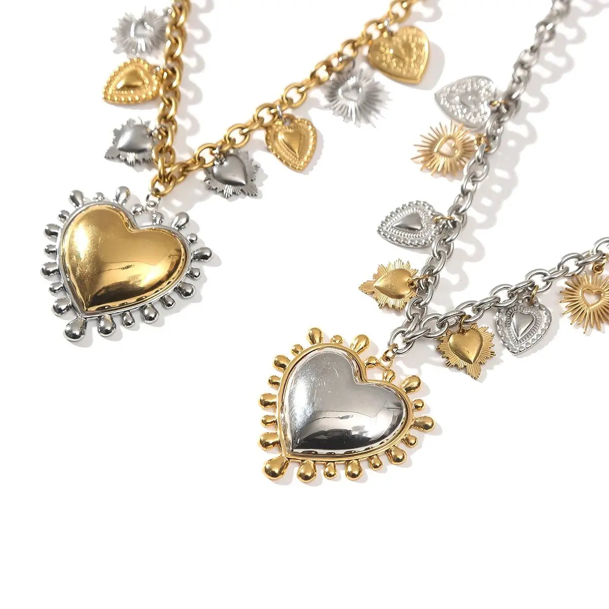 Jolivie Stainless Steel Punk Heart Pendants Necklace For Women Bigs Heart Charms Hip-hop Necklace Retro Gothic choker Jewelry