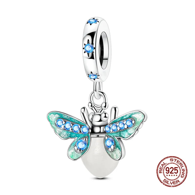 Glow-In-The-Dark Fireflies Pendants 925 Silver Charms Beads Fit 3mm Original Bracelet Necklace Womens DIY Fine Jewelry Gifts Hot