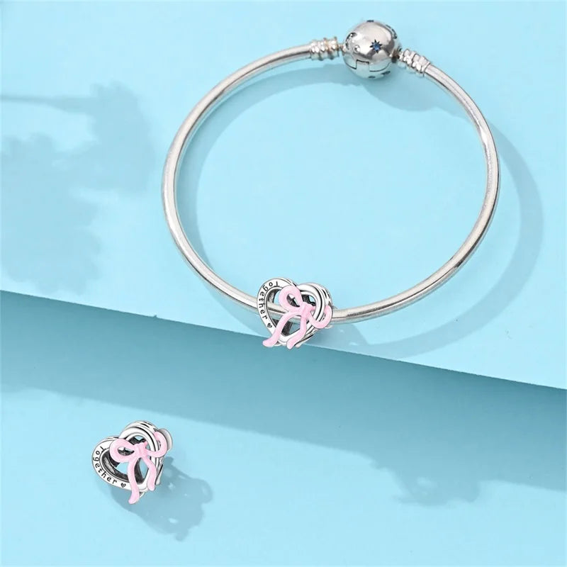 New 925 Sterling Silver Pink Concentric Knot Charms Beads Fit Original Bracelet DIY Women Exquisite Birthday Party Jewelry Gifts