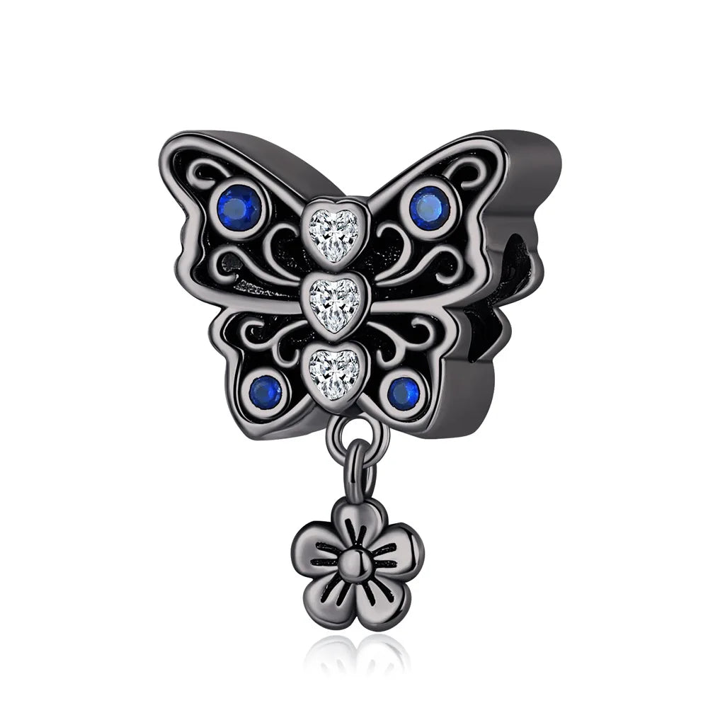 925 Sterling Silver Blue Flower Charms Beads Fit Original Bracelets Bag Keychain Charms Beads Pendant Diy Women Jewelry Gift