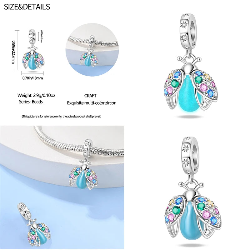 Charms 925 Sterling Silver Luminous Fireflies Pendant Beads Fit Women's Original 925 Bracelets DIY Jewelry Fine Making Gifts Hot