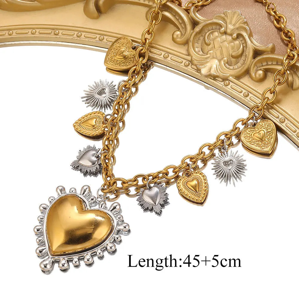 Jolivie Stainless Steel Punk Heart Pendants Necklace For Women Bigs Heart Charms Hip-hop Necklace Retro Gothic choker Jewelry