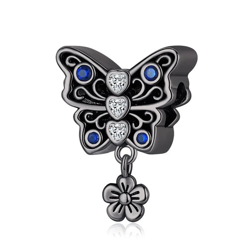925 Sterling Silver Blue Flower Charms Beads Fit Original Bracelets Bag Keychain Charms Beads Pendant Diy Women Jewelry Gift