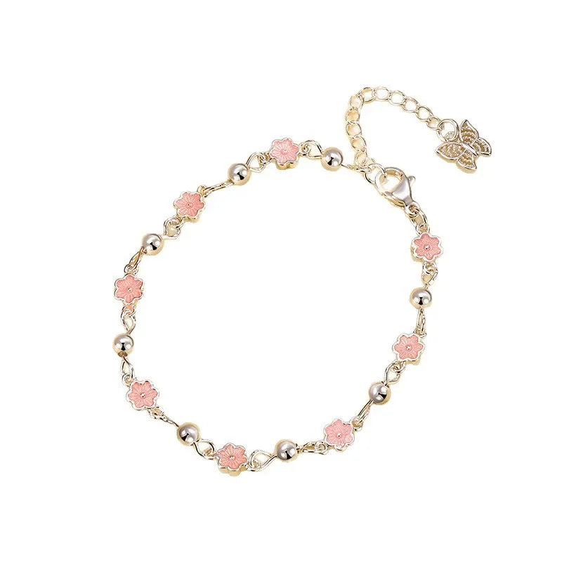 925 Sterling Silver Bracelets for Women Men String Accessories Trend Pink Flower Beads Pendant Party Jewelry Gift