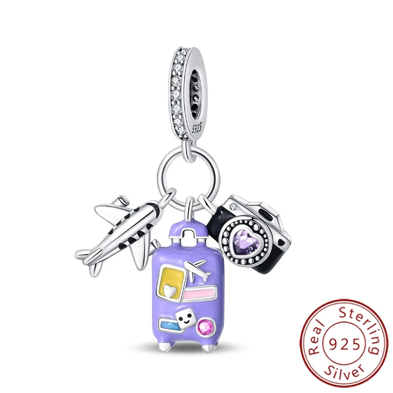 Charms 925 Sterling Silver Luminous Firefly Chameleon Aircraft Luggage Fit Original Bracelet Women Pendant Bead Jewelry Hot Gift