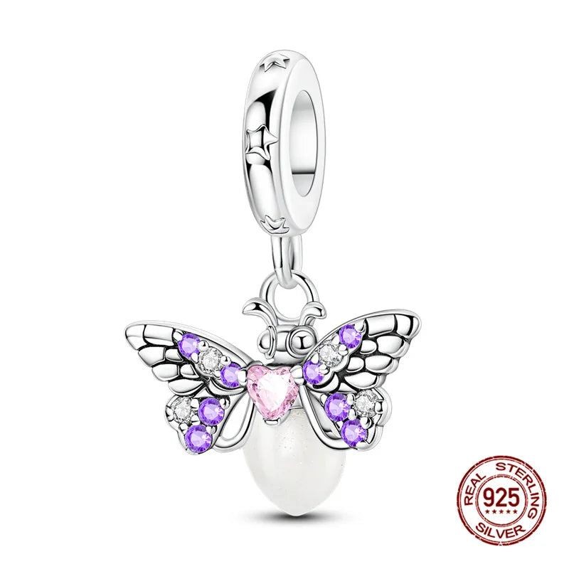 Glow-In-The-Dark Fireflies Pendants 925 Silver Charms Beads Fit 3mm Original Bracelet Necklace Womens DIY Fine Jewelry Gifts Hot
