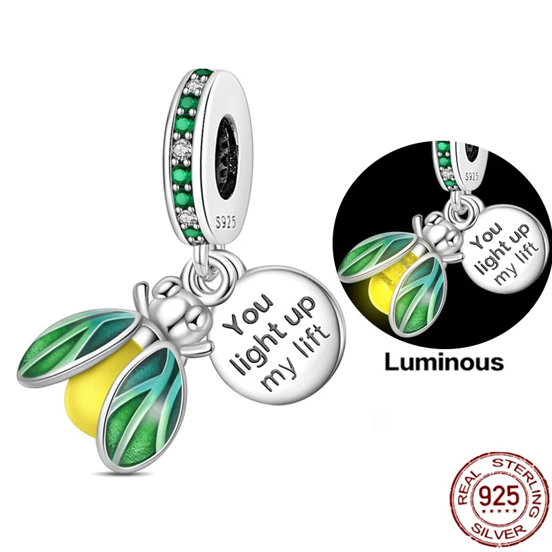 Charms 925 Sterling Silver Luminous Fireflies Pendant Beads Fit Women's Original 925 Bracelets DIY Jewelry Fine Making Gifts Hot