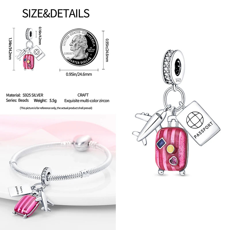 Charms 925 Sterling Silver Luminous Firefly Chameleon Aircraft Luggage Fit Original Bracelet Women Pendant Bead Jewelry Hot Gift