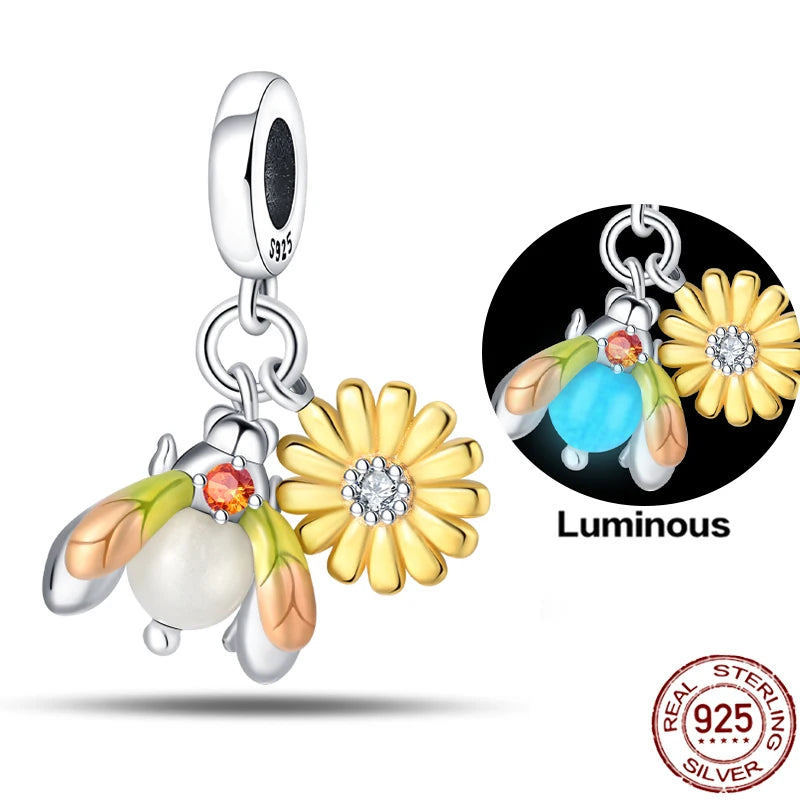 Charms 925 Sterling Silver Luminous Fireflies Pendant Beads Fit Women's Original 925 Bracelets DIY Jewelry Fine Making Gifts Hot
