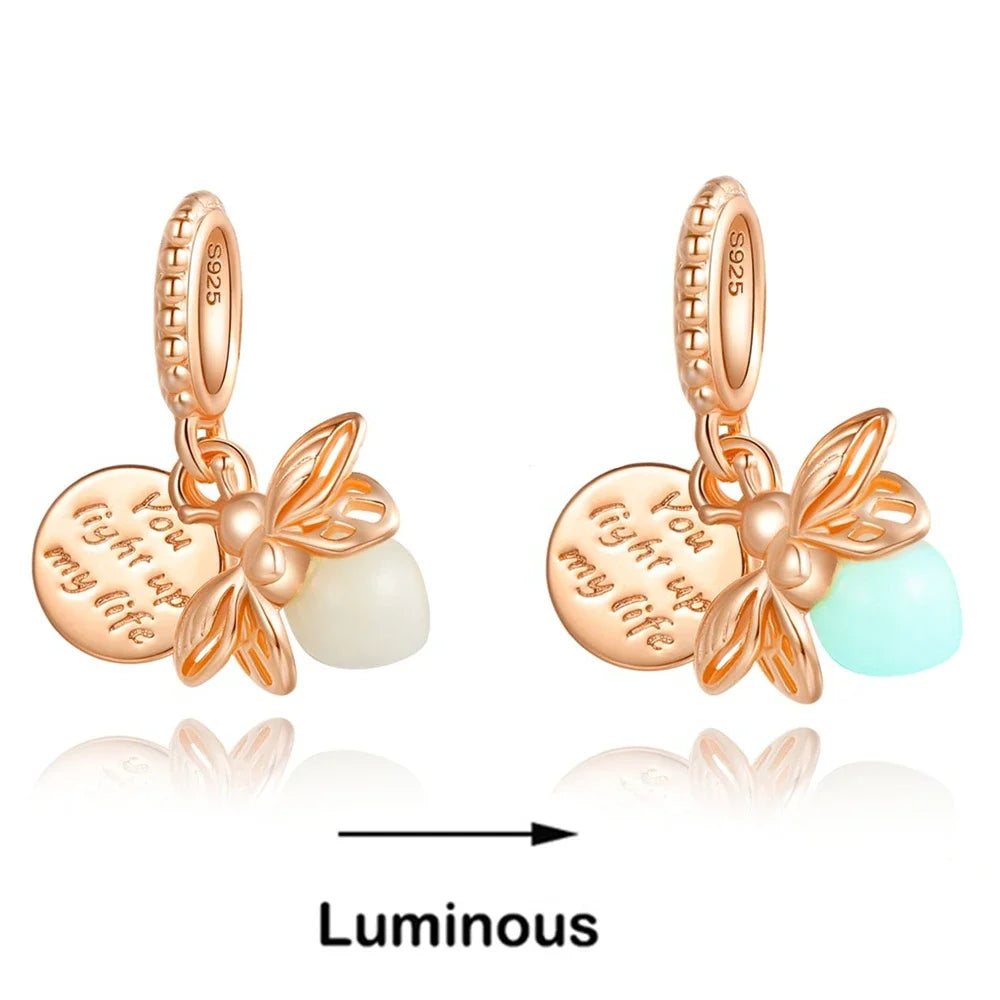 Silver 925 Firefly Charms Glow in The Dark Beads Pendant Fit Original Bracelet for Women Fine Jewelry Love Gifts Diy