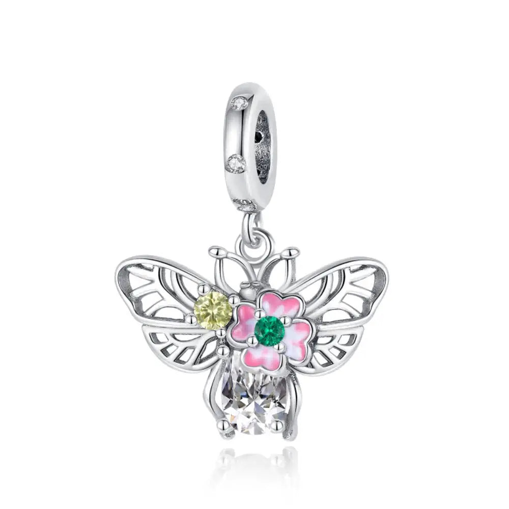 925 Sterling Silver Blue Flower Charms Beads Fit Original Bracelets Bag Keychain Charms Beads Pendant Diy Women Jewelry Gift