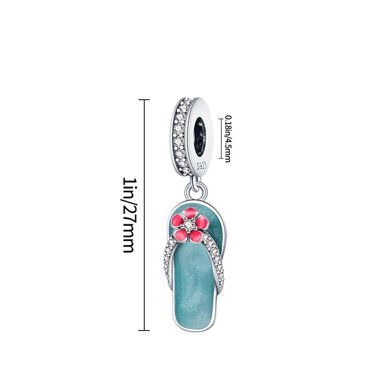 Charms Original 925 Sterling Silver Slipper Cool Summer Pendant Beads Fit Bracelet Diy Fine Gift Women Delicate Jewelry Accessor