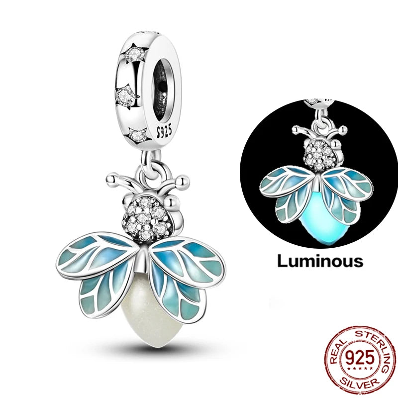 Charms 925 Sterling Silver Luminous Fireflies Pendant Beads Fit Women's Original 925 Bracelets DIY Jewelry Fine Making Gifts Hot