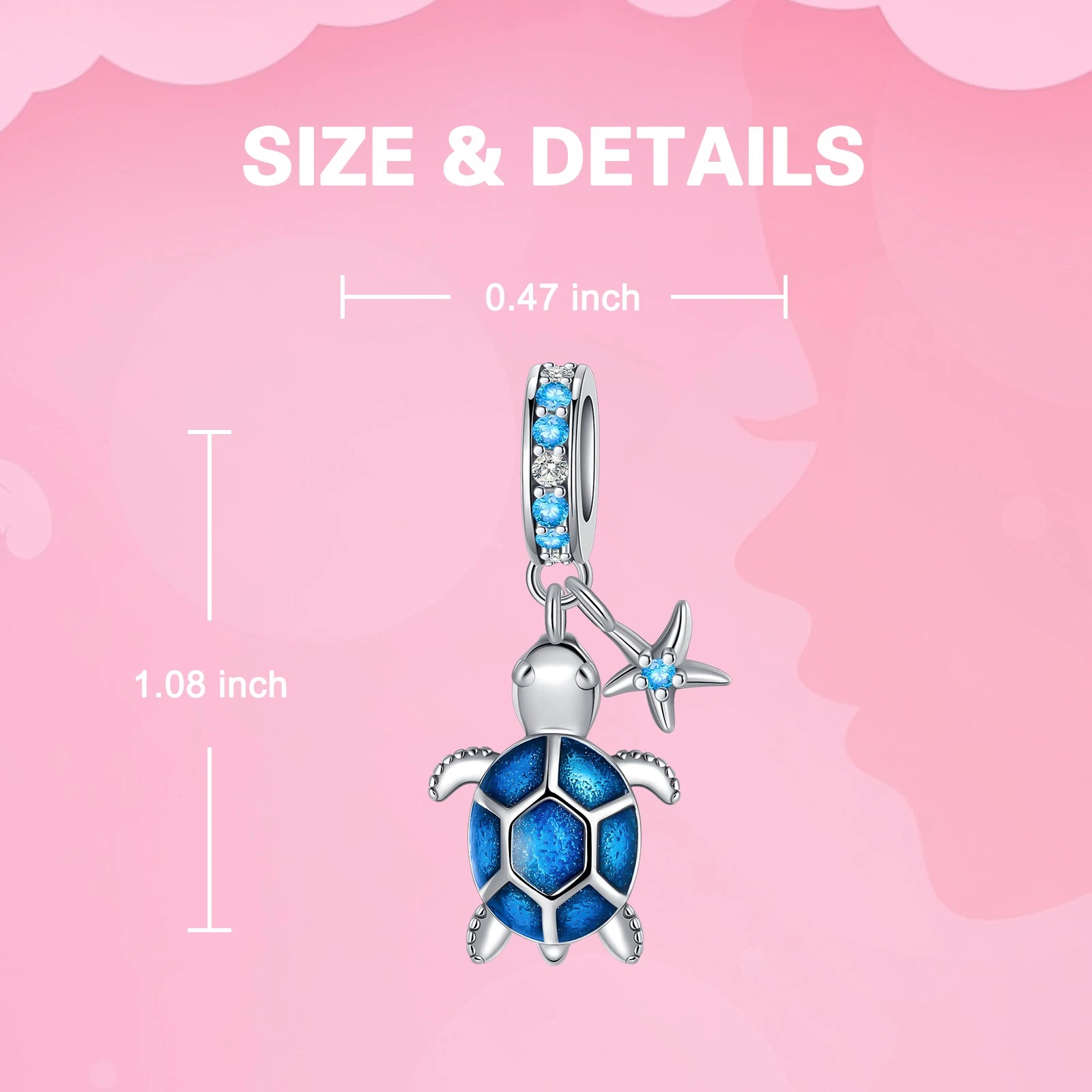 925 Sterling Silver Ocean Blue Gradient Turtle Dangle Charm Starfish Pendant Bead Fit Bracelet Summer Beach Travel Jewelry Gift