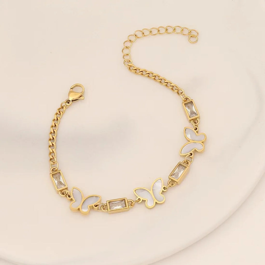 316L Stainless Steel New Crystal Embed Seashells Butterfly Bracelets For Women Fashion Girls Wrist Jewelry Birthday Gifts Bijoux