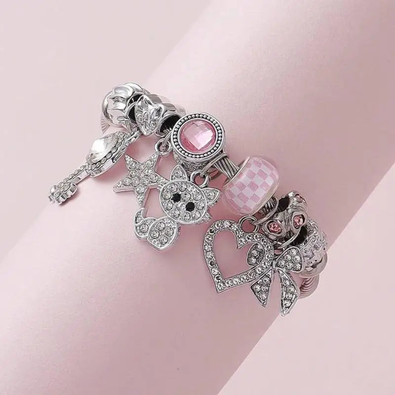 Cute Women Bow Heart Bracelet Lightweight Adjustable Fashion Jewelry Accessory for Party Date Gift