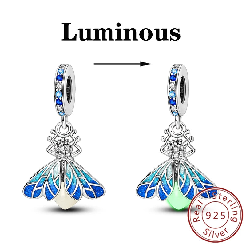 Charms 925 Sterling Silver Luminous Fireflies Pendant Beads Fit Women's Original 925 Bracelets DIY Jewelry Fine Making Gifts Hot