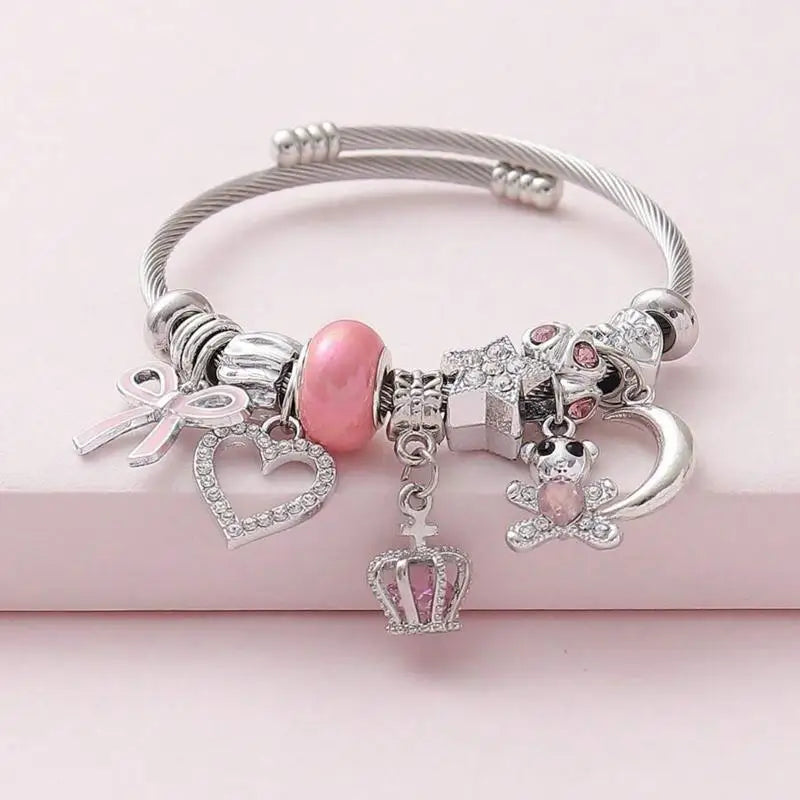 Cute Women Bow Heart Bracelet Lightweight Adjustable Fashion Jewelry Accessory for Party Date Gift
